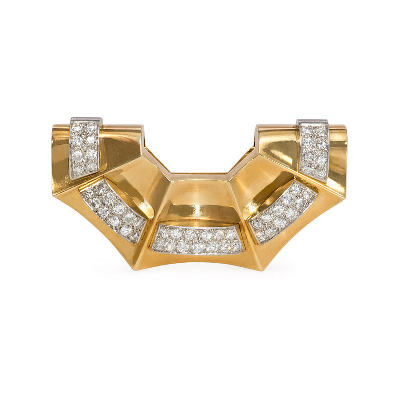 Convertible Retro French gold and diamond fan brooch