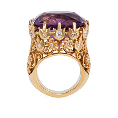 Cartier amethyst, gold, and diamond cocktail ring, France