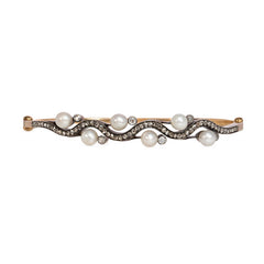 Antique undulating pearl and diamond bangle