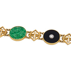 Art Deco gold, jade, and onyx link bracelet.  Tiffany