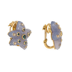 Retro agate and gemset starfish earrings