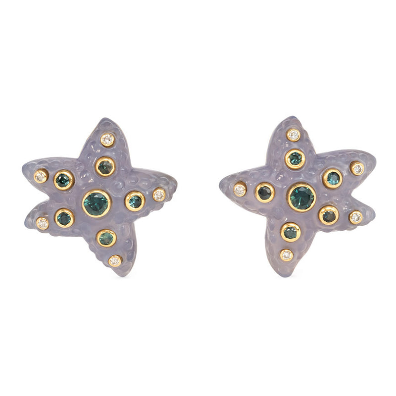 Retro agate and gemset starfish earrings