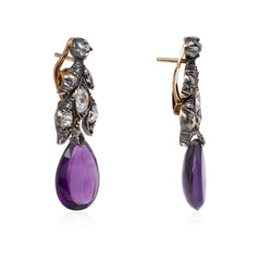 Antique diamond and amethyst drop earrings