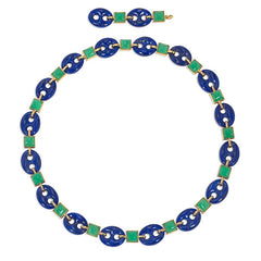 Estate lapis chaine d'ancre and chrysoprase adjustable necklace