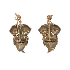 Antique blue enamel, gold, and silver leaf earrings
