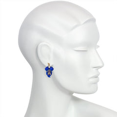 Antique blue enamel, gold, and silver leaf earrings