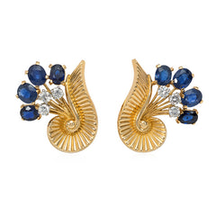 Cartier sapphire and diamond spray earrings, France