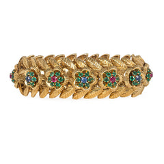 Retro French gold and multigem flower bracelet