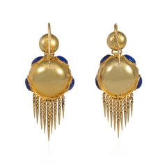 Antique English gold and cabochon lapis earrings