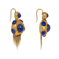 Antique English gold and cabochon lapis earrings
