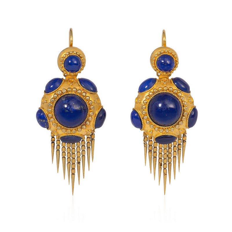 Antique English gold and cabochon lapis earrings