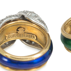 Pair of Schlumberger gold, enamel, and diamond pinkie rings