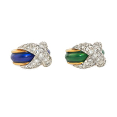 Pair of Schlumberger gold, enamel, and diamond pinkie rings