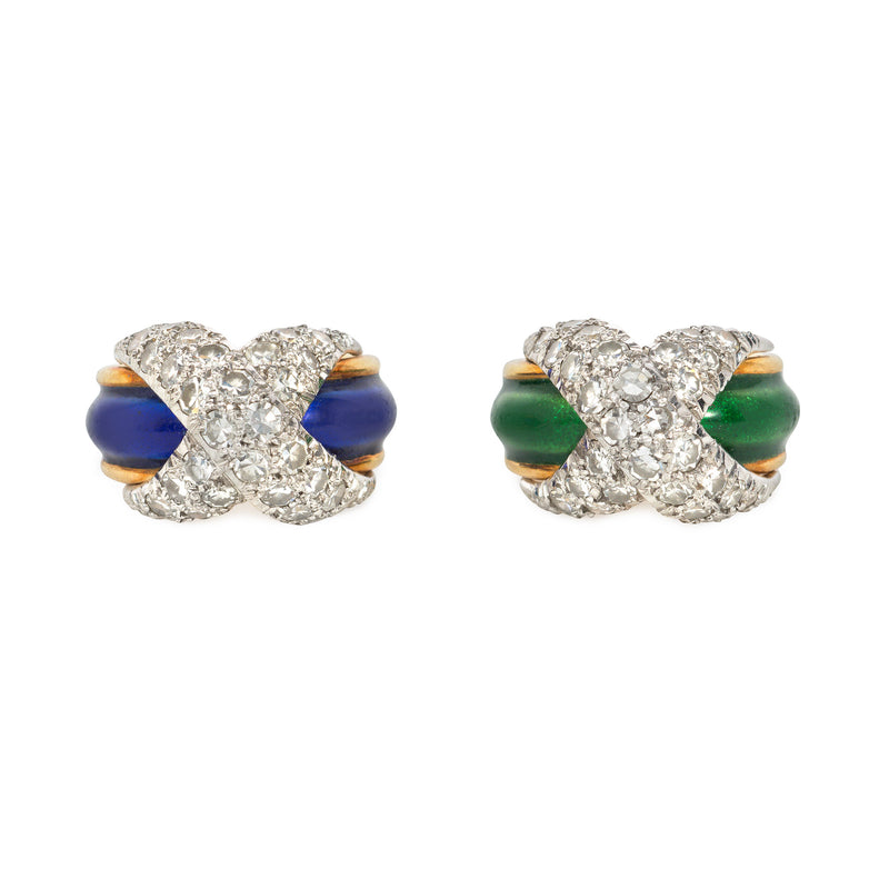 Pair of Schlumberger gold, enamel, and diamond pinkie rings