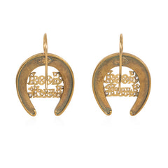 Antique gold, pearl, and diamond horseshoe motif earrings