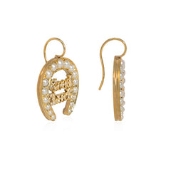 Antique gold, pearl, and diamond horseshoe motif earrings