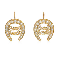 Antique gold, pearl, and diamond horseshoe motif earrings