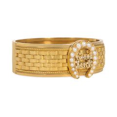 Antique gold and diamond "Good Luck" bracelet with pearl horseshoe