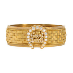 Antique gold and diamond "Good Luck" bracelet with pearl horseshoe