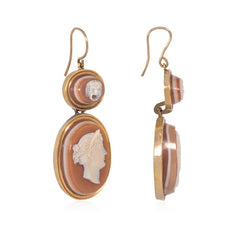 Antique carved agate and gold neoclassical demi-parure
