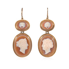 Antique carved agate and gold neoclassical demi-parure