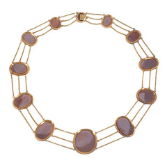 Antique carved agate and gold neoclassical demi-parure