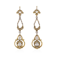 Antique French gold and diamond garland earrings