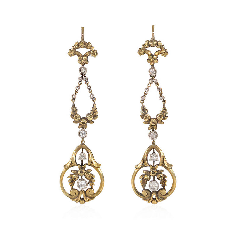 Antique French gold and diamond garland earrings