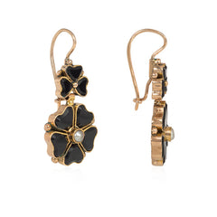 Antique onyx and pearl flower earrings