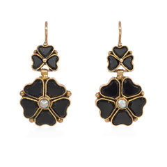Antique onyx and pearl flower earrings