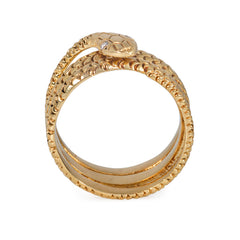 Textured gold and diamond snake ring