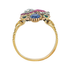 Antique multigem double heart ring