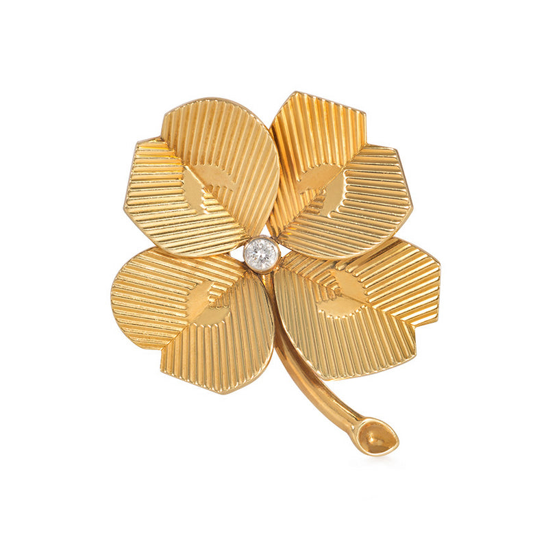 Retro Cartier gold and diamond clover brooch