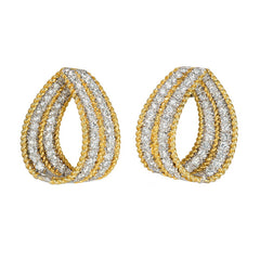Estate gold and diamond tapering hoop earrings