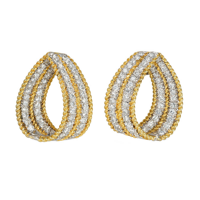 Estate gold and diamond tapering hoop earrings