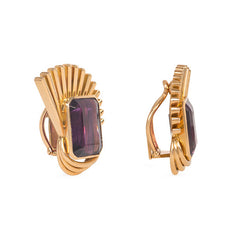 Retro gold and amethyst spray design earrings