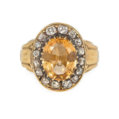 Antique topaz and old mine cut diamond cluster ring