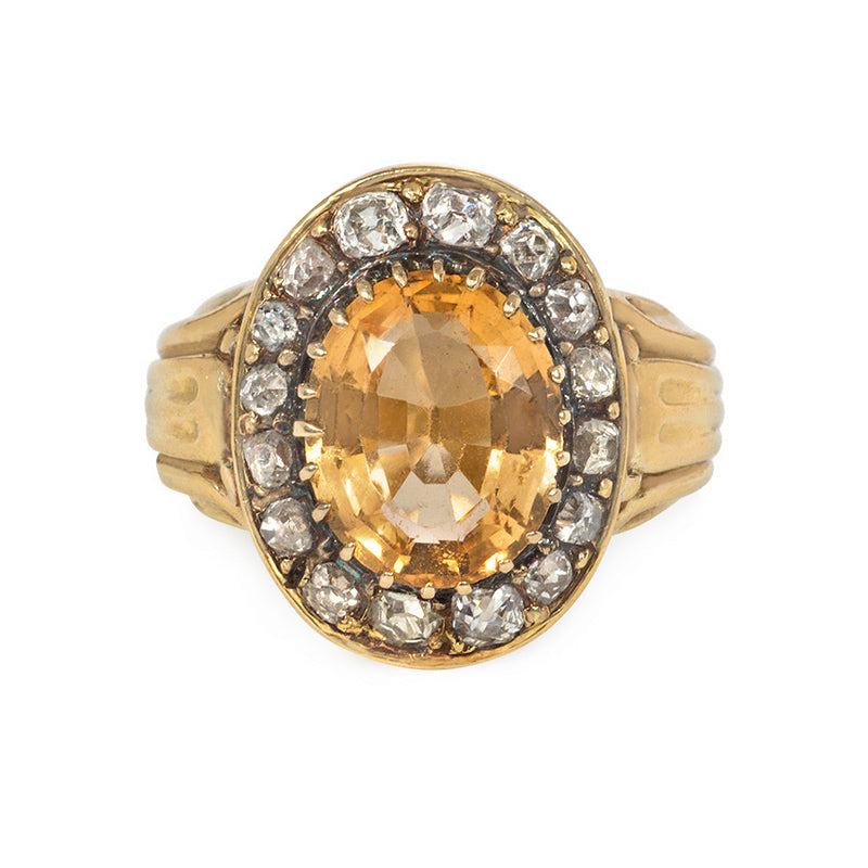 Antique topaz and old mine cut diamond cluster ring