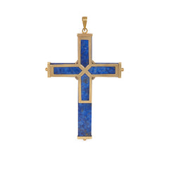 Estate gold, lapis, and diamond cross