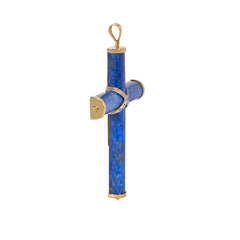 Estate gold, lapis, and diamond cross