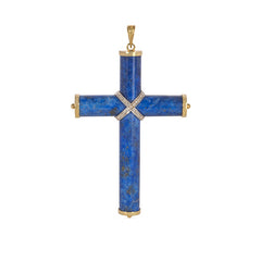 Estate gold, lapis, and diamond cross