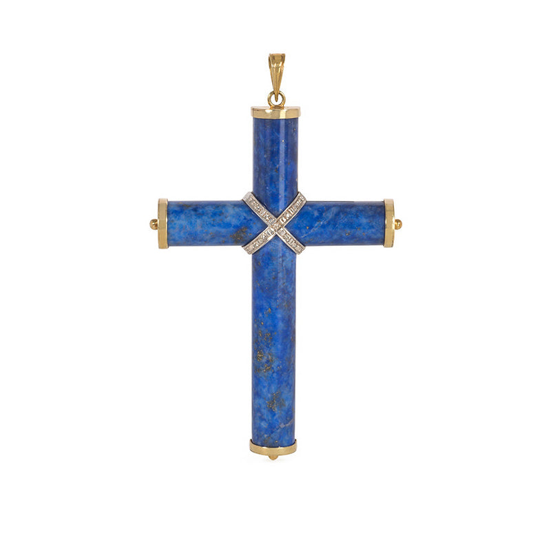 Estate gold, lapis, and diamond cross