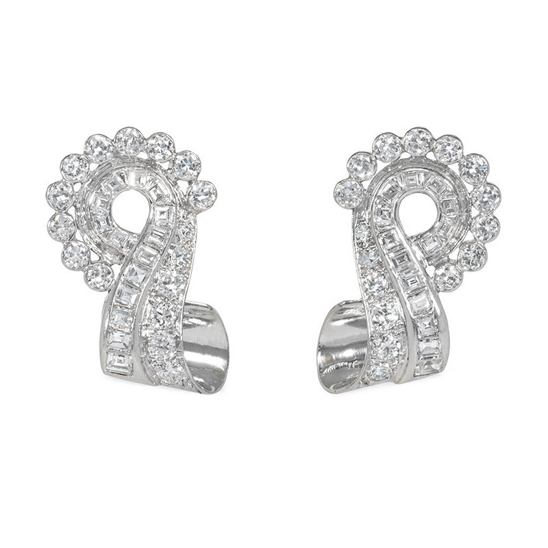 Retro diamond scroll earrings