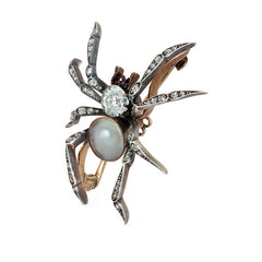 Victorian pearl and diamond spider brooch