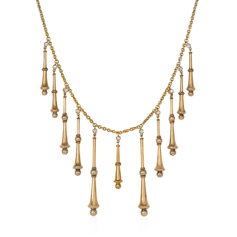 Art Nouveau gold and diamond fringe necklace