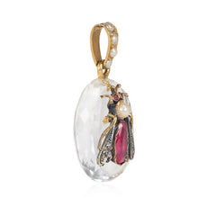 Antique French gemset insect and crystal pendant