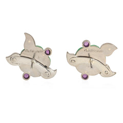 Cartier Art Deco jade, amethyst, diamond, and enamel flower earrings