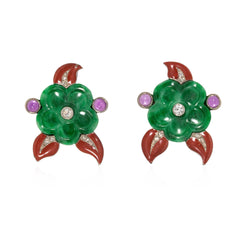Cartier Art Deco jade, amethyst, diamond, and enamel flower earrings