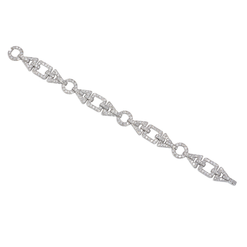 French Art Deco diamond and platinum geometric link bracelet