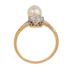 Antique pearl and diamond Toi et Moi ring